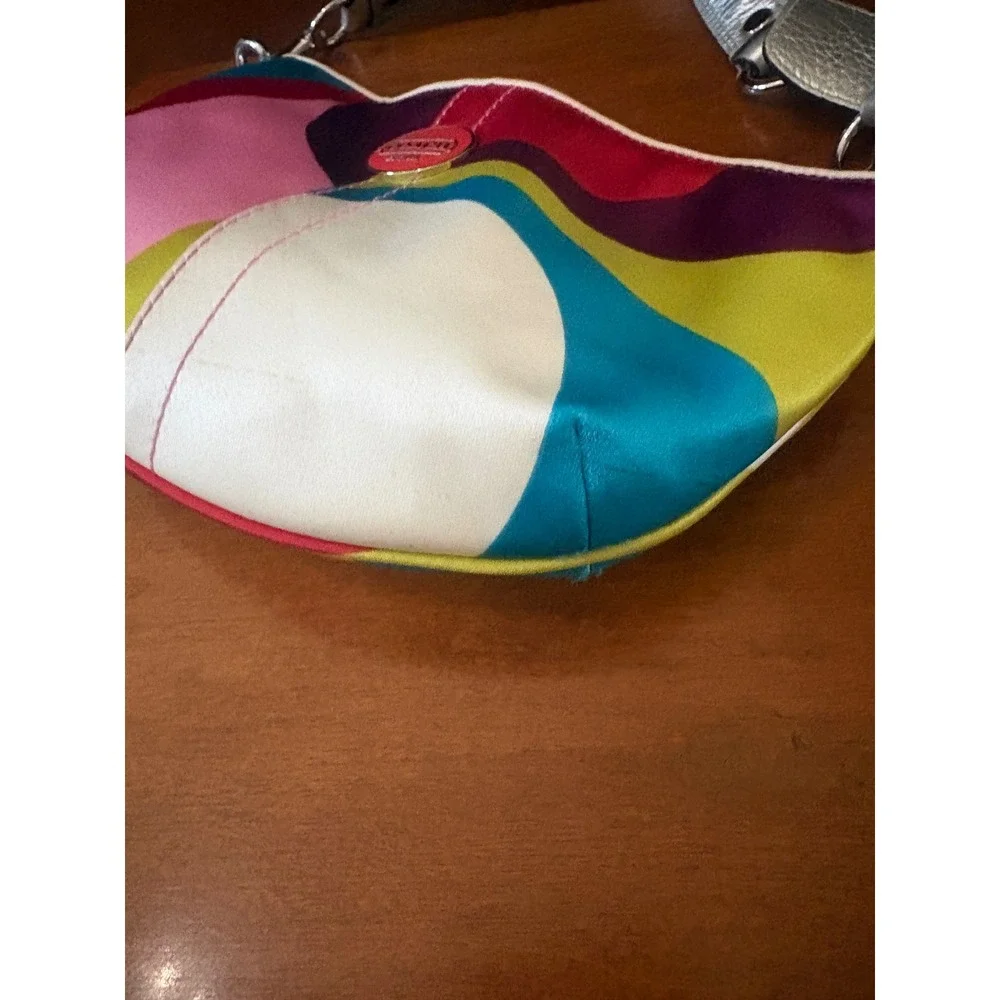 Coach Y2K Multicolor Abstract Print Shoulder Bag Silver Leather Strap Vintage